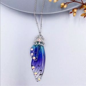 Fairy Silver Pendant Blue Butterfly Wing Necklace